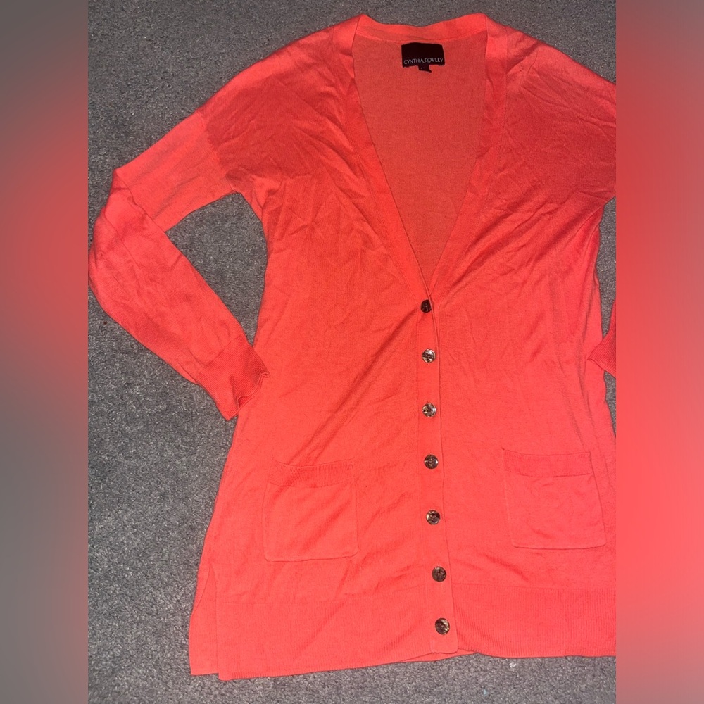 CYNTHIA by Cynthia Rowley Women’s Red-Orange Half-Sleeve Cardigan Size Small - Picture 3 of 5